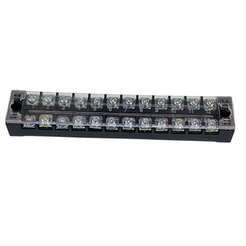 Grippes 25A 12 Pair Terminal Block 600V with clear plastic cover and black base 24 screw connection points