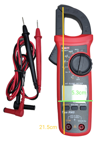 UNI-T Digital Clamp Multimeter 400A with red and black test leads for electrical measurements