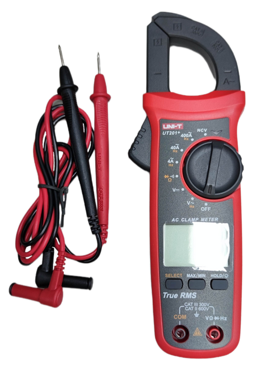 UNI-T Digital Clamp Multimeter 400A red and black electrical tester with probes for measuring current and voltage
