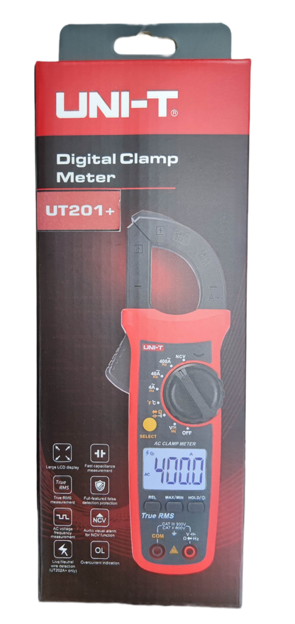 UNI-T Digital Clamp Multimeter 400A UT201 plus model in red and black for electrical testing