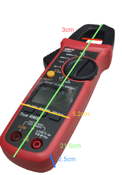 UNI-T Digital Clamp Multimeter in red and black with measurement dial and LCD display for electrical testing