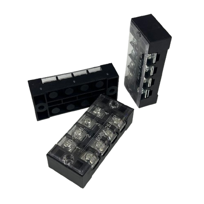 Grippes 25A 4 Pairs Terminal Block 600V screw connector with clear cover and black base for wiring