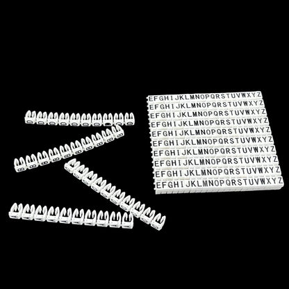 Grippes alphabet cable markers 260pcs white letter clips for cable management and organization on black background