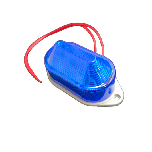 Denko Blue LED Warning Light with Siren 24V compact oval surface mount with exposed red wires