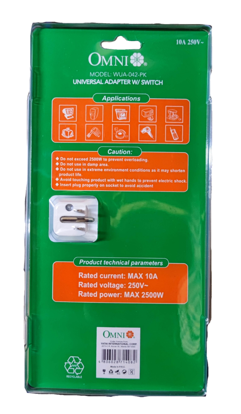 Omni 4 gang universal outlet 10A 250V power strip with safety features and switch