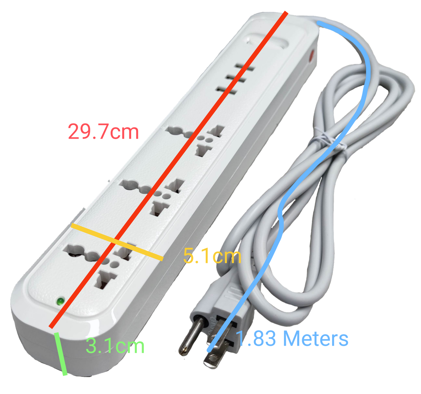 Omni universal outlet power strip with USB featuring multiple sockets and a 1.83 meter cord