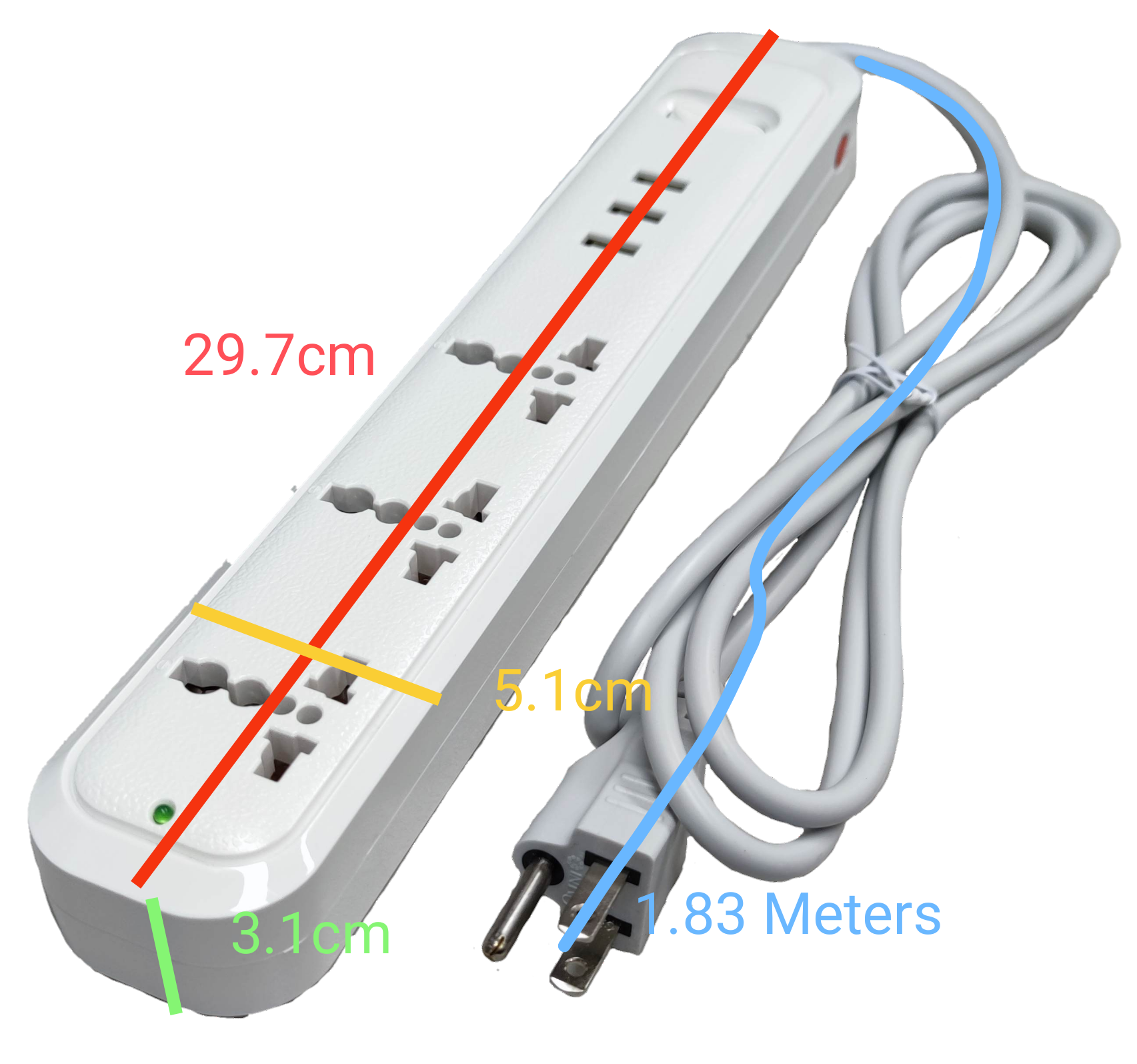 Omni universal outlet power strip with USB featuring multiple sockets and a 1.83 meter cord