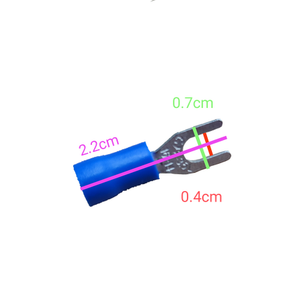Lugs Y Type Blue Insulation 3.5mm insulated fork spade connector with blue vinyl sleeve showing dimensions