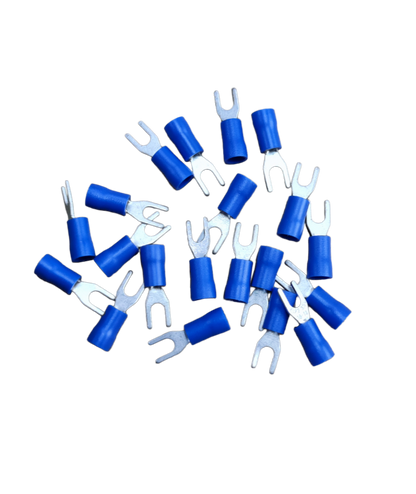 Pack of Lugs Y Type Blue Insulation 3.5mm fork terminals for secure wire connections in panels