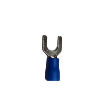 Lugs Y Type Blue Insulation 3.5mm single blue insulated fork terminal lug on black background for wiring connections