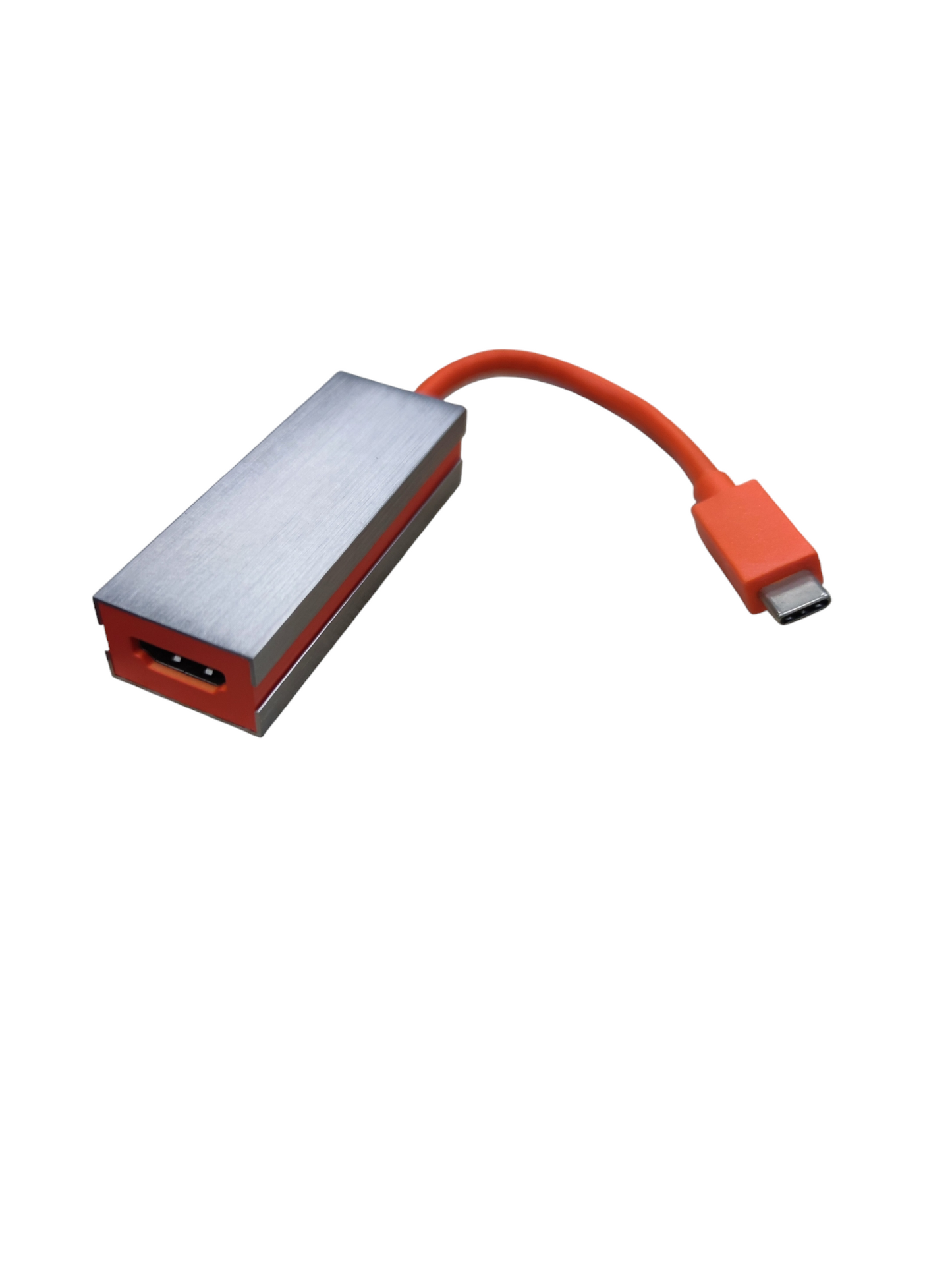 USB-C to HDMI Adapter 720P with orange cable and silver rectangular hub from China