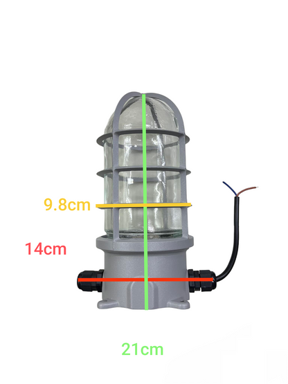 Globe Vapor Lamp Glass Clear E27 60W 220V with protective metal cage and wiring for lighting installation