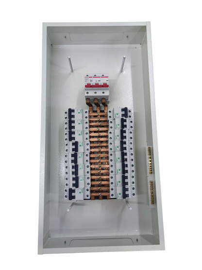 Koten 16 branch MCB panel with multiple circuit breakers and copper busbars in a white enclosure