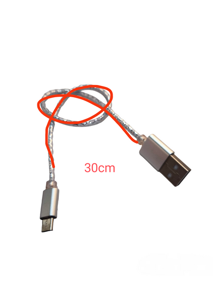 30cm micro USB charging cable with silver braided design and metal connectors from China