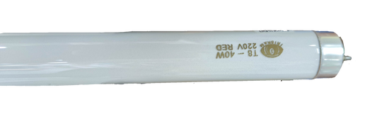 Irisram 36W Fluorescent Tube T-8 Red white tube with metal end cap on black background