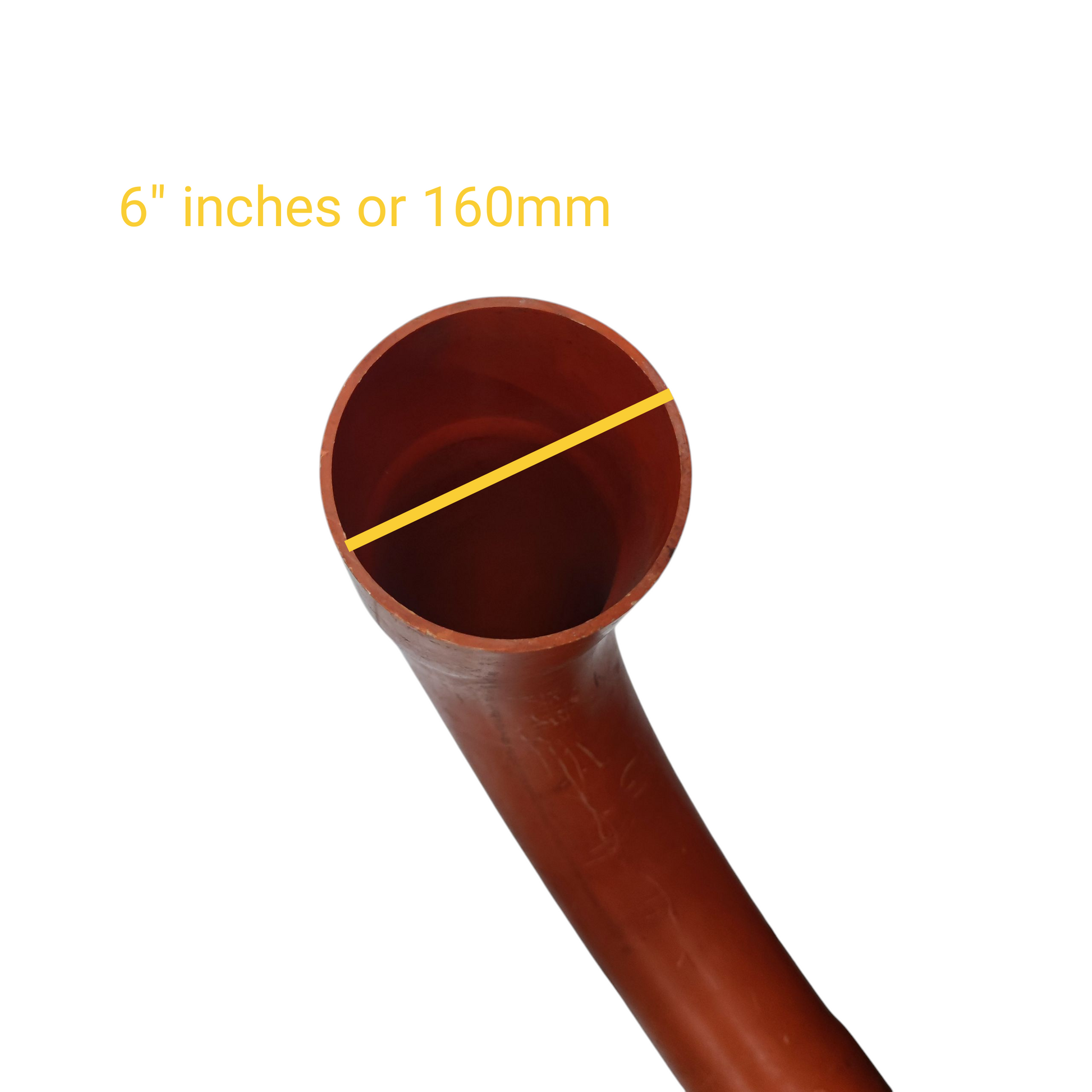 Atlanta 6 inch PVC conduit elbow in brown showing pipe diameter and curved design