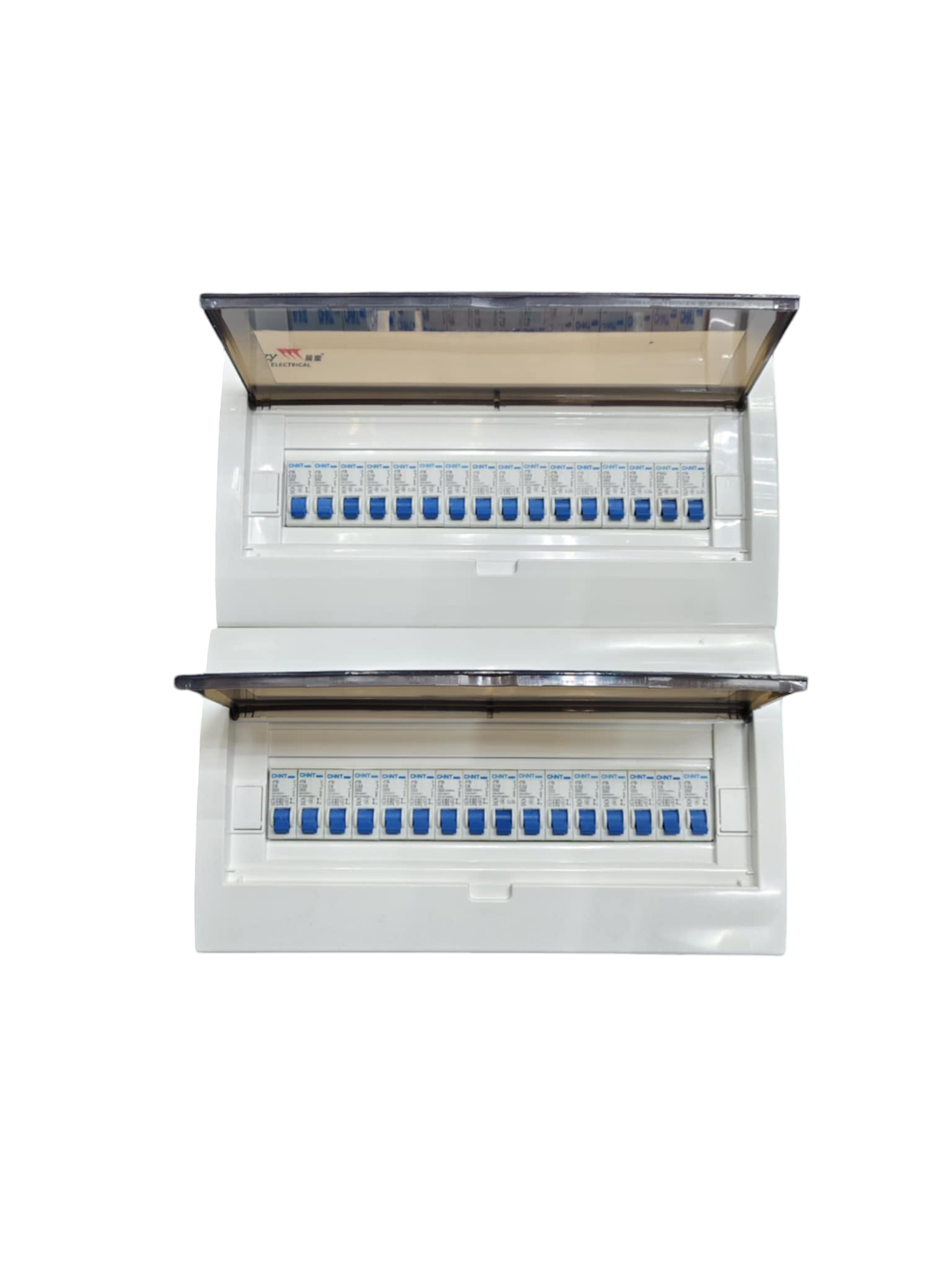 Chint electrical panel showing 63A 1Pole Main with 31 Branches 1Pole circuit breakers in white casing
