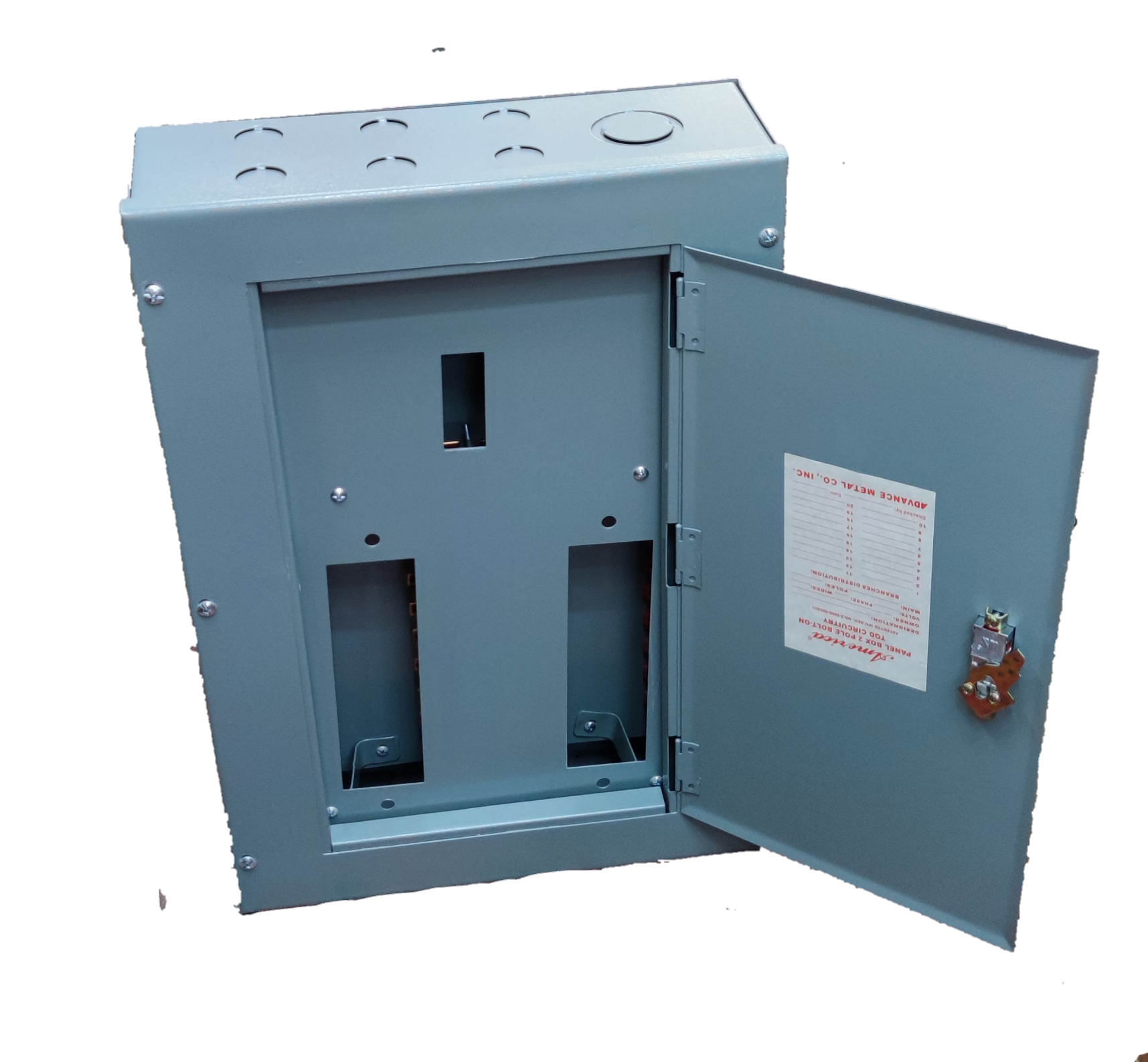 Electx Electrical Supply Panel Board TQD Main 2 Pole 8 Branches with open gray metal enclosure