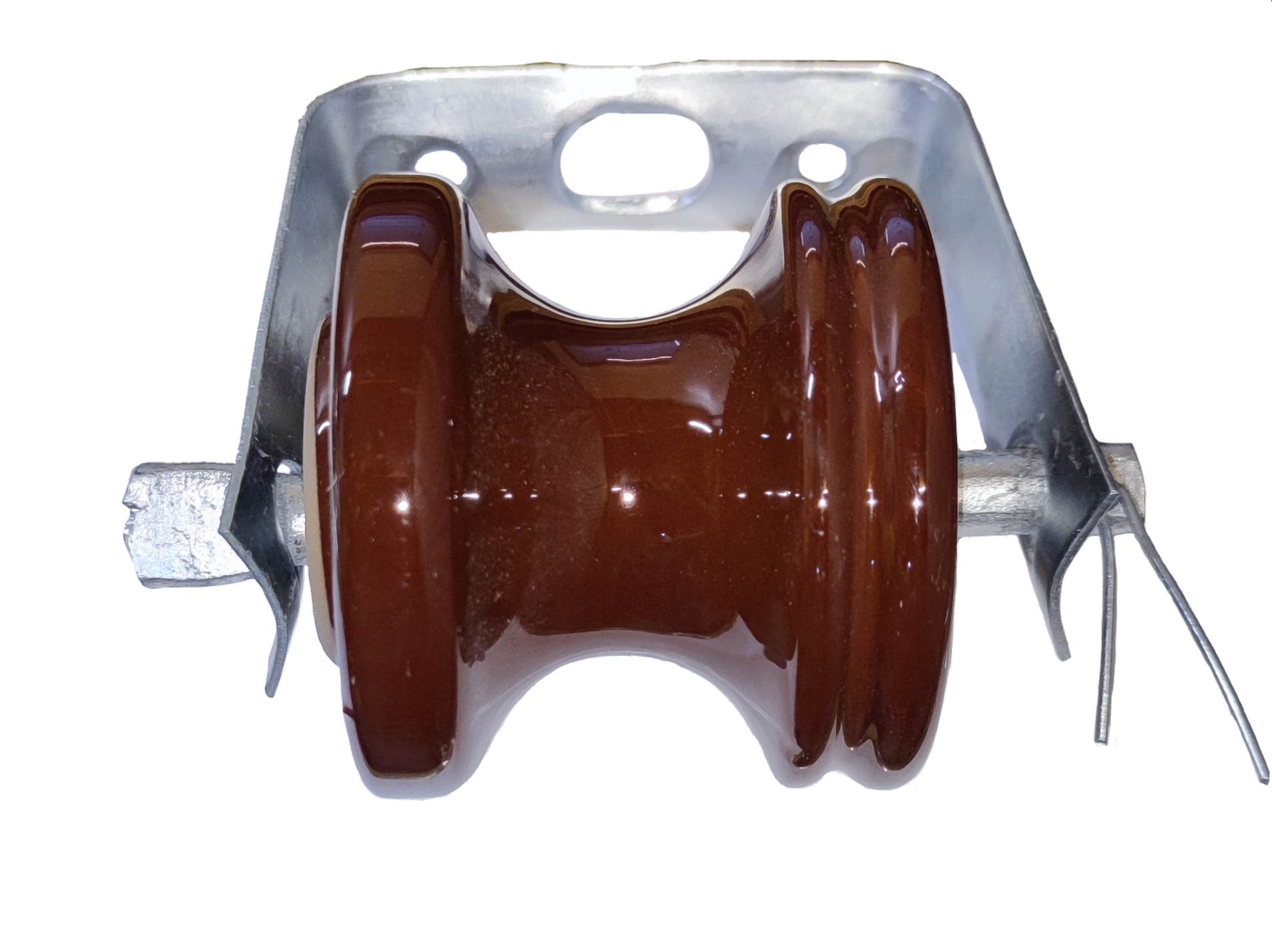 Electx Electrical Supply secondary rack 1 wire insulator with brown ceramic and metal mounting bracket