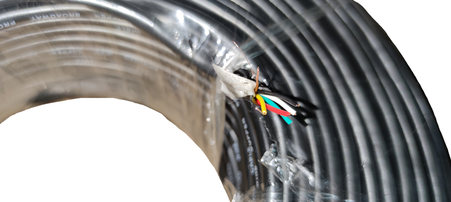 Coiled black shielded copper stranded wire with multiple colored inner wires from Electx Electrical Supply