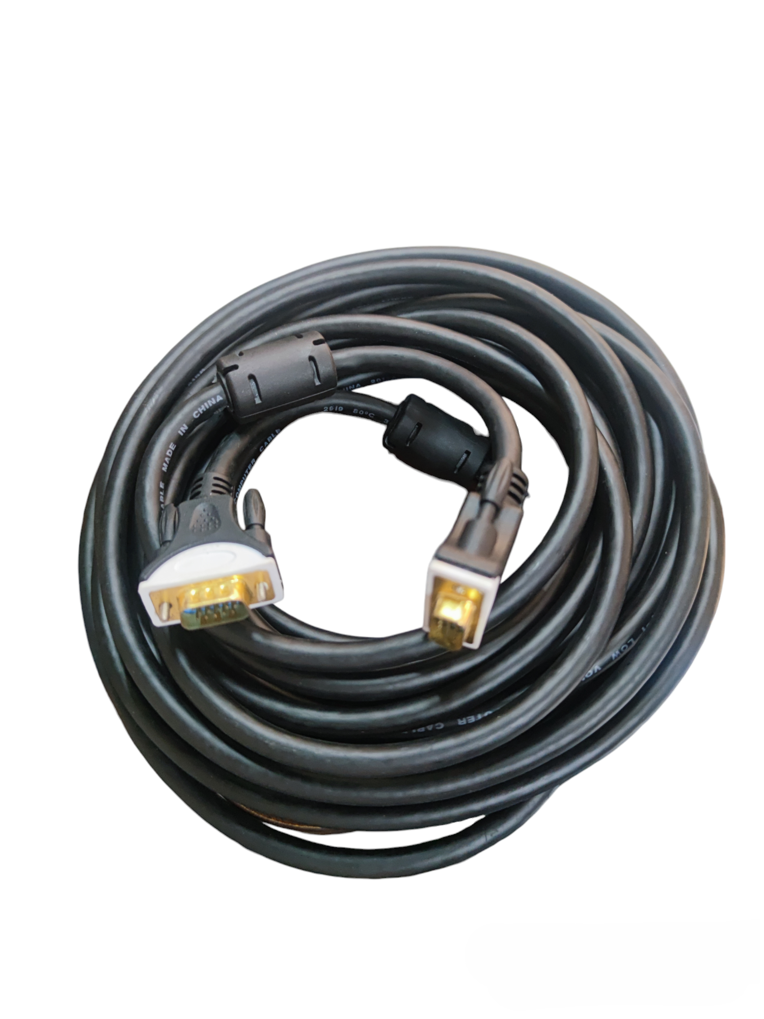 Grippes VGA Cable 10 Meters Male to Male with gold-plated connectors and thick black jacket
