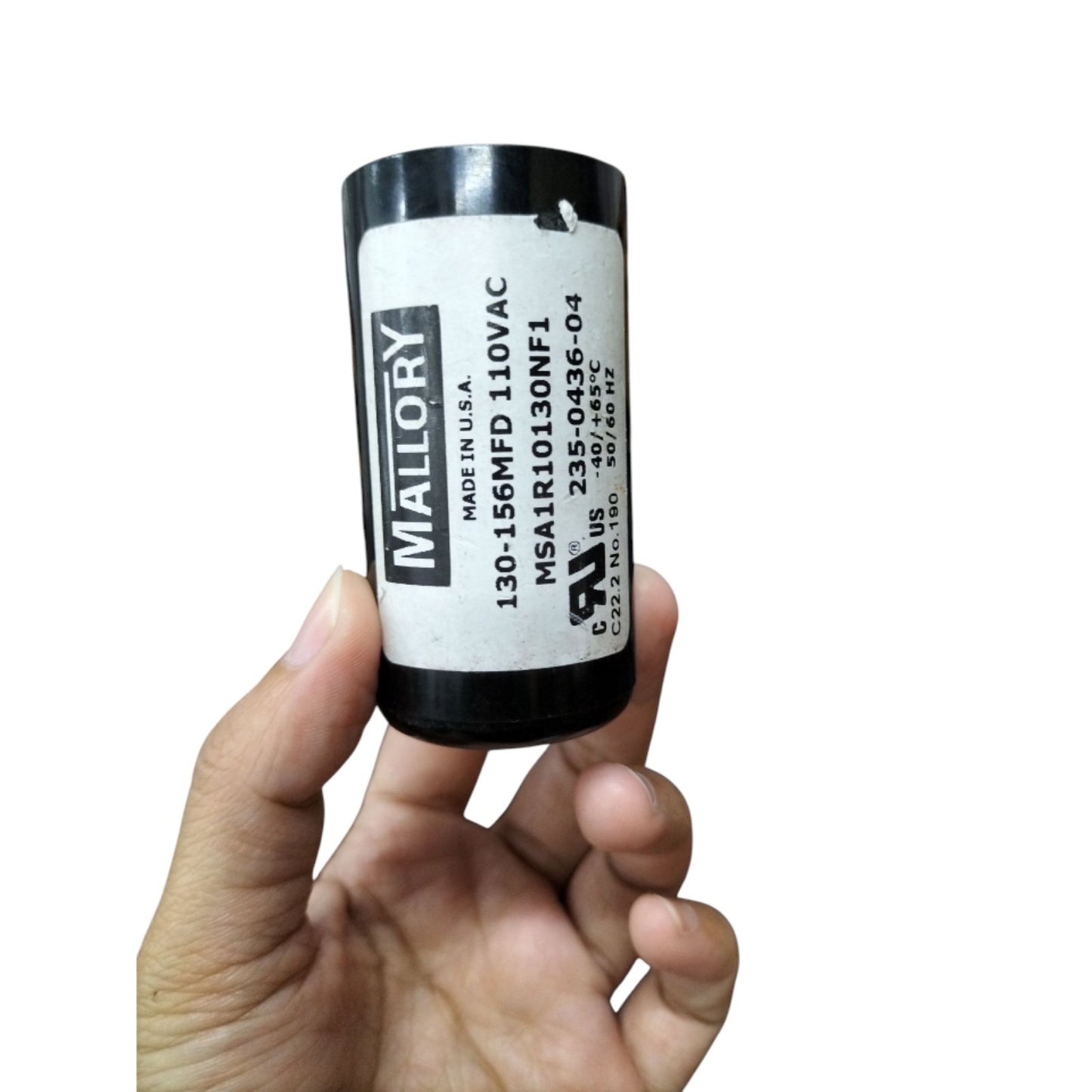 Mallory Motor Starting Capacitor 130-156 uf 110V AC, Capacitor 130-156MFD