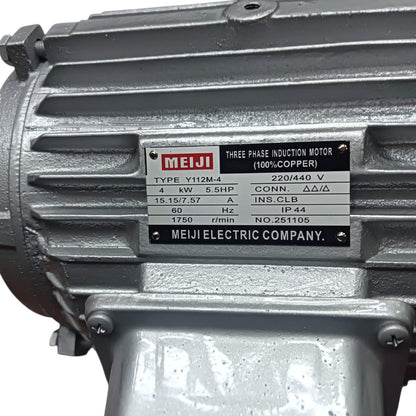 Meiji Three Phase Induction Motor 220/ 440v  5.5Hp 1750 RPM 7.57/15.15A Y112M-4