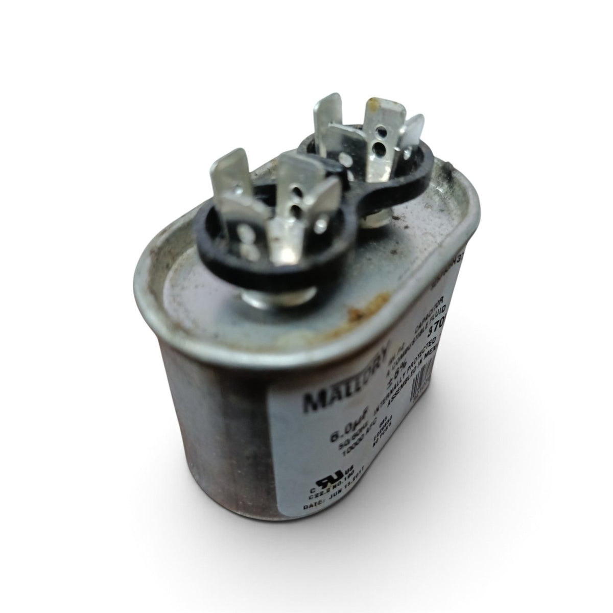 Oil-Filled Metallized Polypropylene Film Running Capacitor 6uf 370V AC 50/60Hz Aluminum Can, With Resin-Sealed Terminals