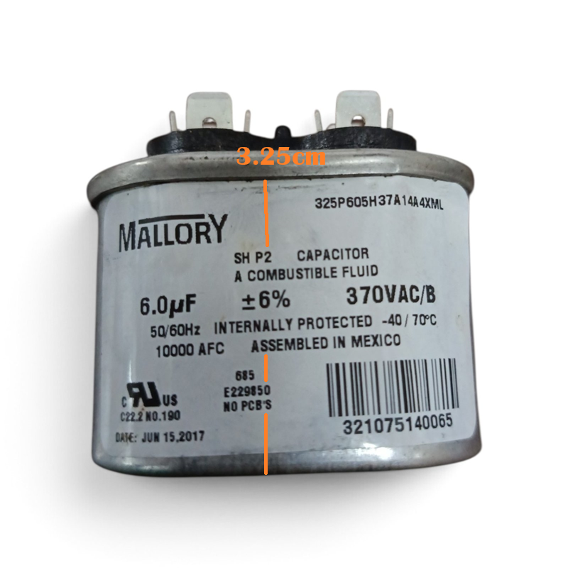 Oil-Filled Metallized Polypropylene Film Running Capacitor 6uf 370V AC 50/60Hz Aluminum Can, With Resin-Sealed Terminals