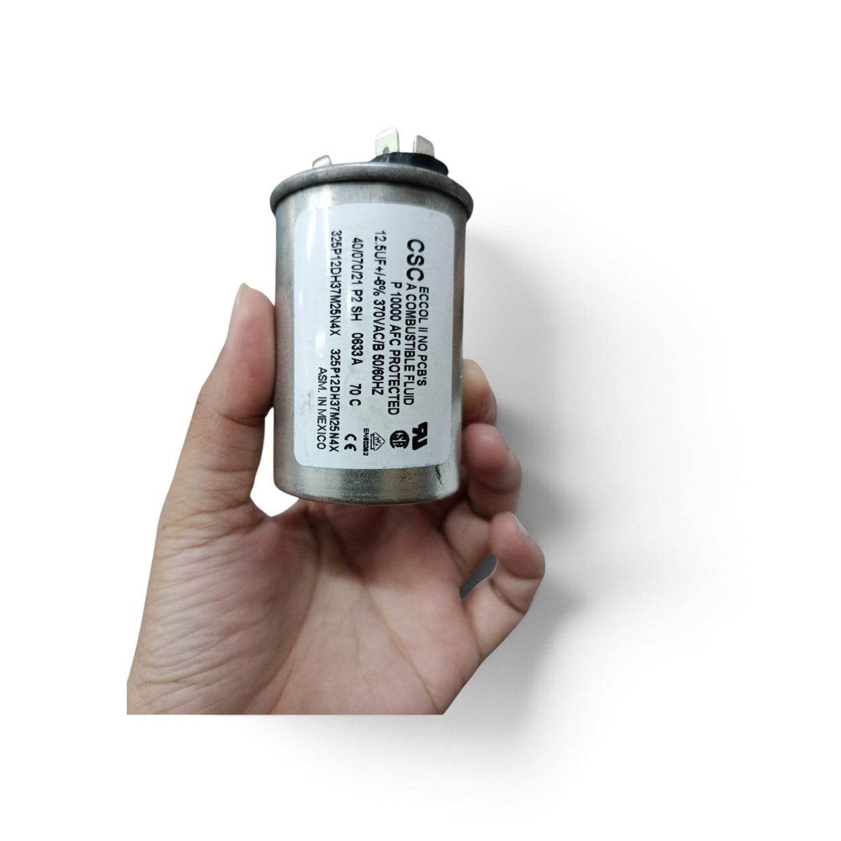 Oil-Filled Metallized Polypropylene Film Running Capacitor 12.5uf 370V AC 50/60Hz Aluminum Can, With Resin-Sealed Terminals