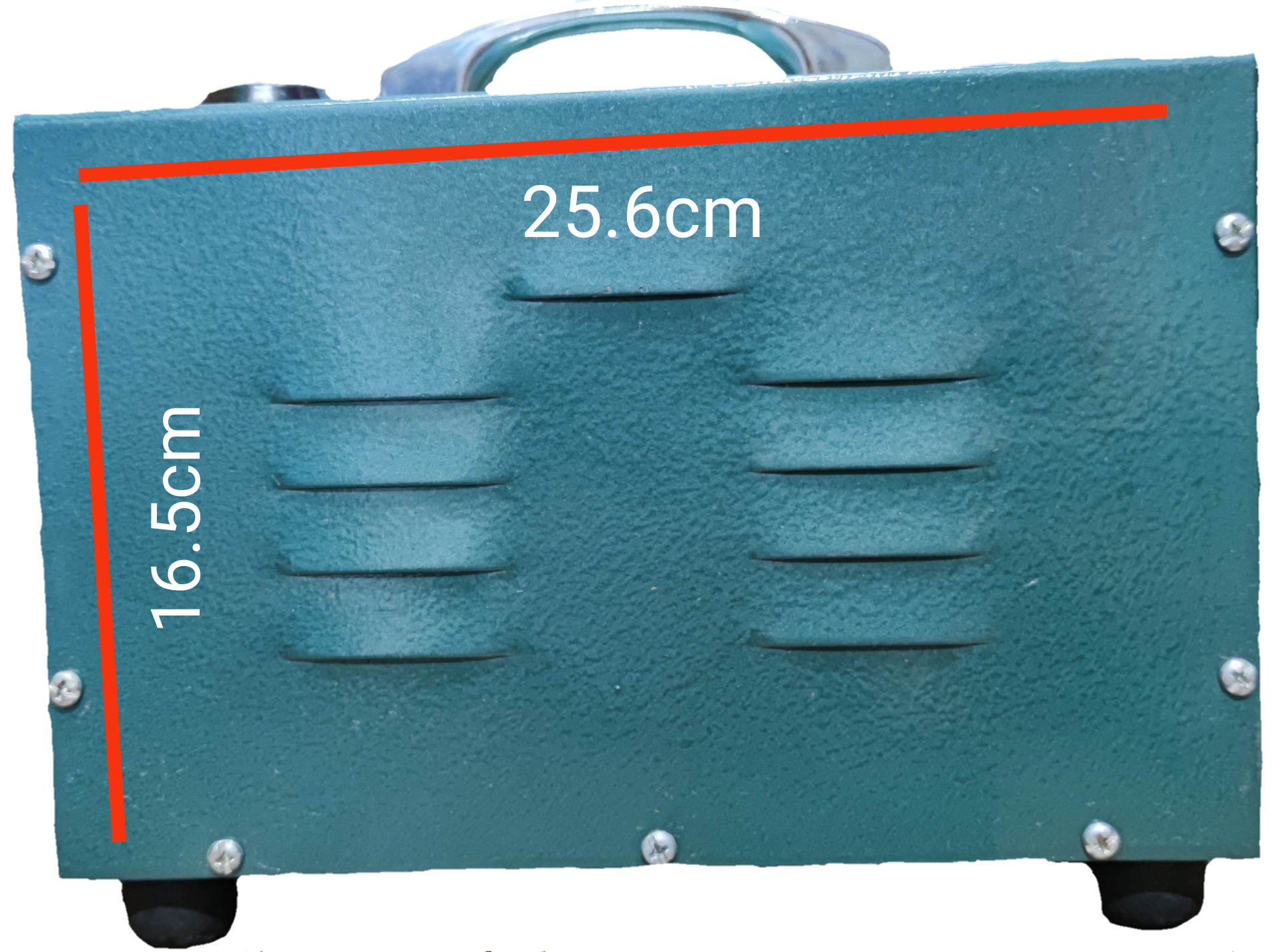 CE 1500W step down transformer 220V with metal casing and handle, measuring 25.6cm by 16.5cm