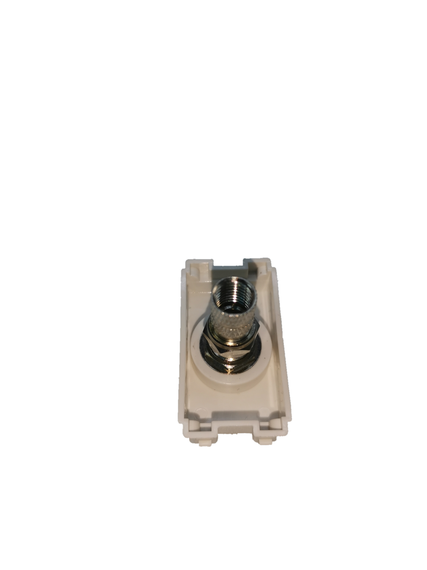 Royu Wall Cable TV Outlet with metal connector on white plastic base for TV signal connection