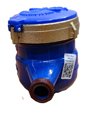 Blue Water Meter Metal Die Cast with brass top and threaded connection for fixture parts and valves