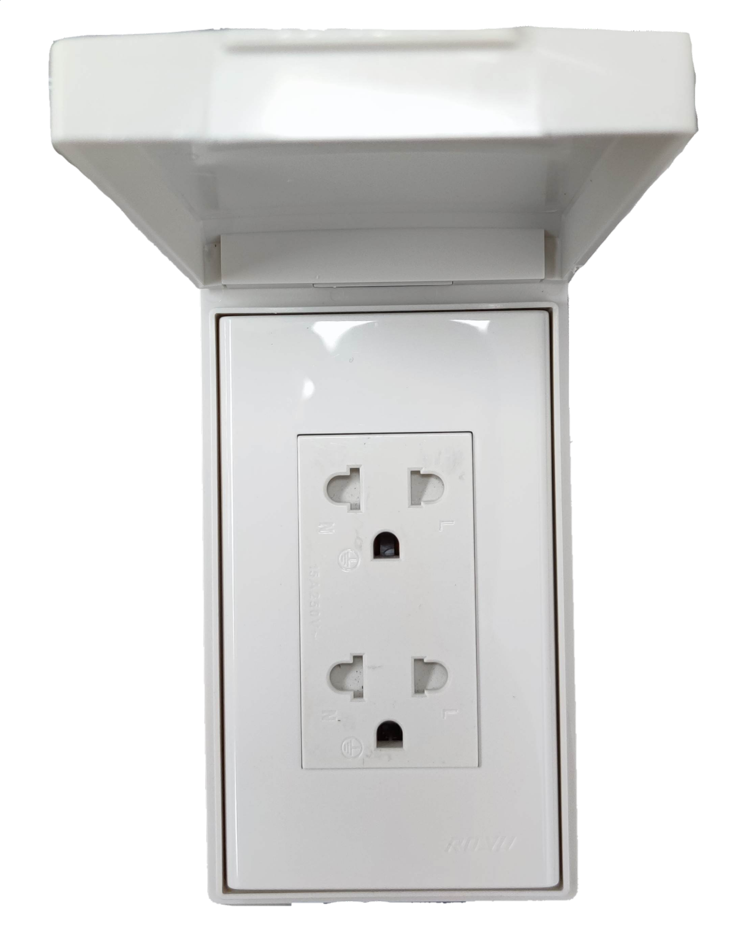 Royu Weatherproof Duplex Universal Outlet Wide Series white electrical outlet with protective cover