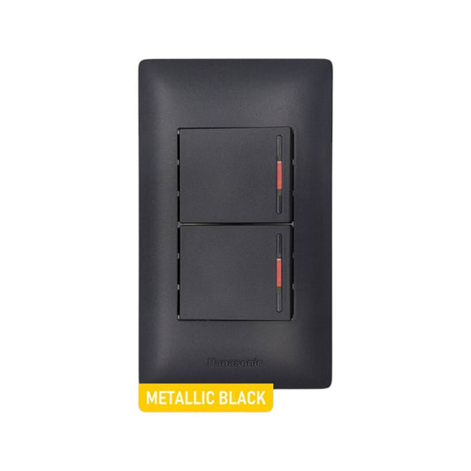 Panasonic Illuminated 2 Gang 3 Way Switch 2 Device Slim Art Series Metallic Black WSAG6803MB-1/2XWSAG5562MB-5
