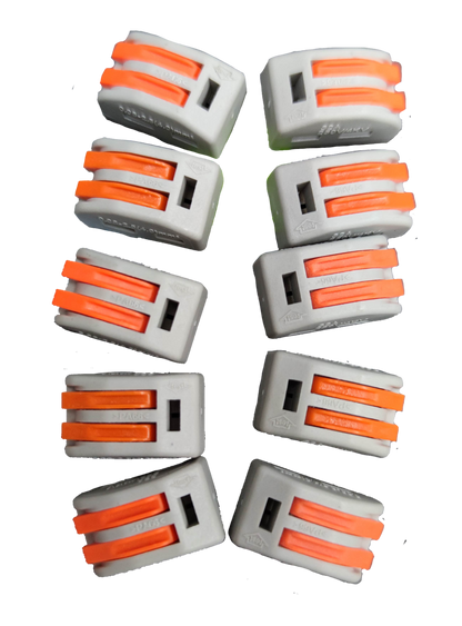 Set of 10 wire connectors Wire Connector 32A 250V 0.08-2.5mm 4.0mm with orange levers on black background