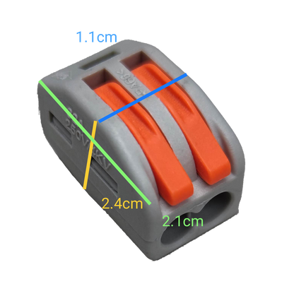 Wire Connector 32A 250V 0.08-2.5mm 4.0mm with gray body and orange levers for electrical circuitry