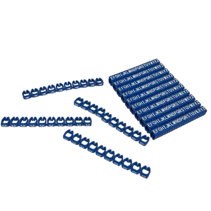 Grippes blue alphabet cable marker strips and clips with letters AZ cable markers for electrical wires