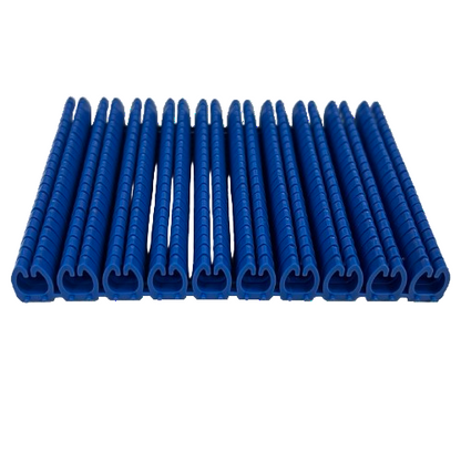 Grippes AZ cable markers for electrical wires blue snap on flexible clip sleeves arranged in rows