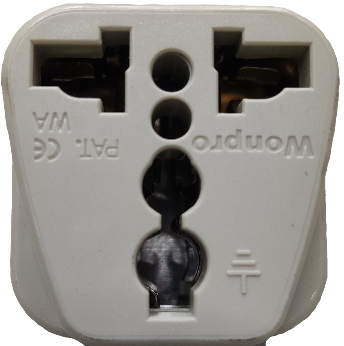White travel adaptor Type I plug with multiple socket inputs for international use