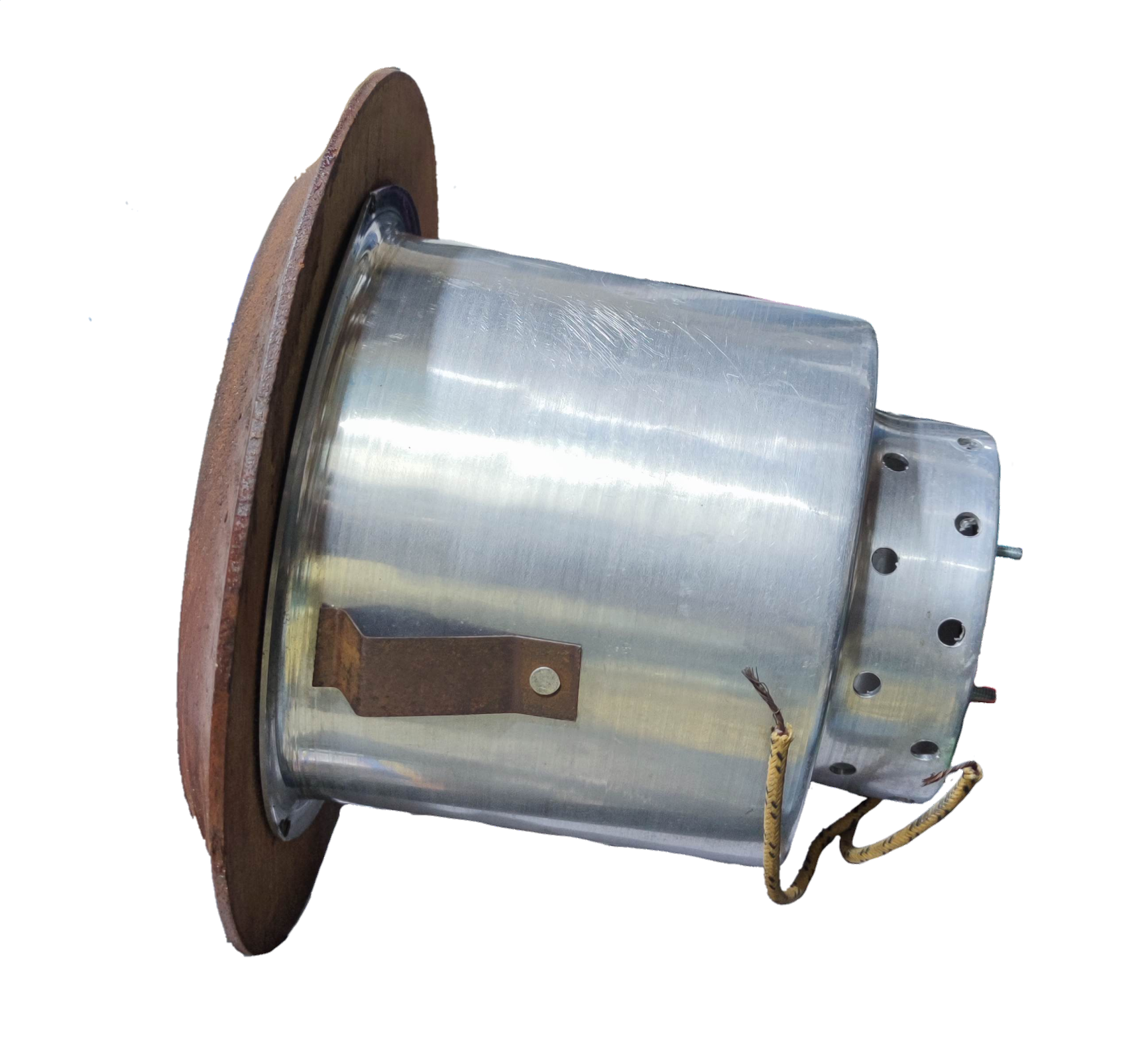 Local wooden border down light fixture with metal housing and electrical wiring for lighting installation