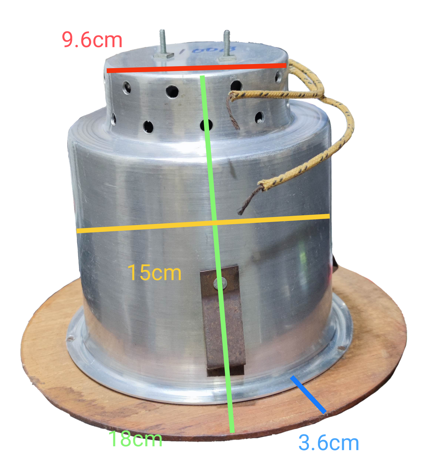Wooden border down light fixture with metal housing and attached wires for lighting installation accessories