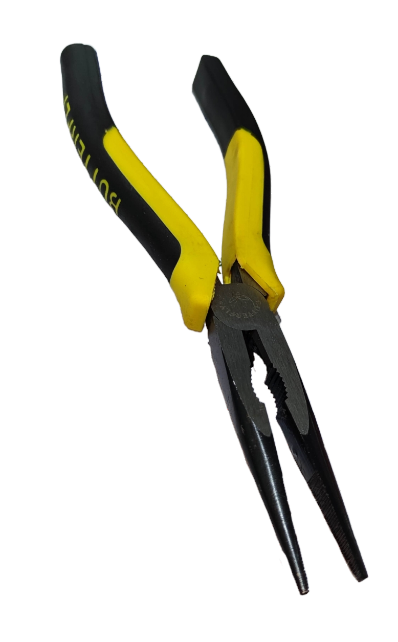 Butterfly 8 Inches Needle Nose Pliers with black and yellow ergonomic handles for precision gripping