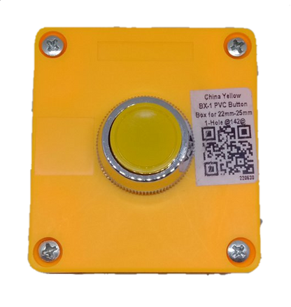 Auspicious yellow push button switch with sturdy square base and metal screws for industrial use