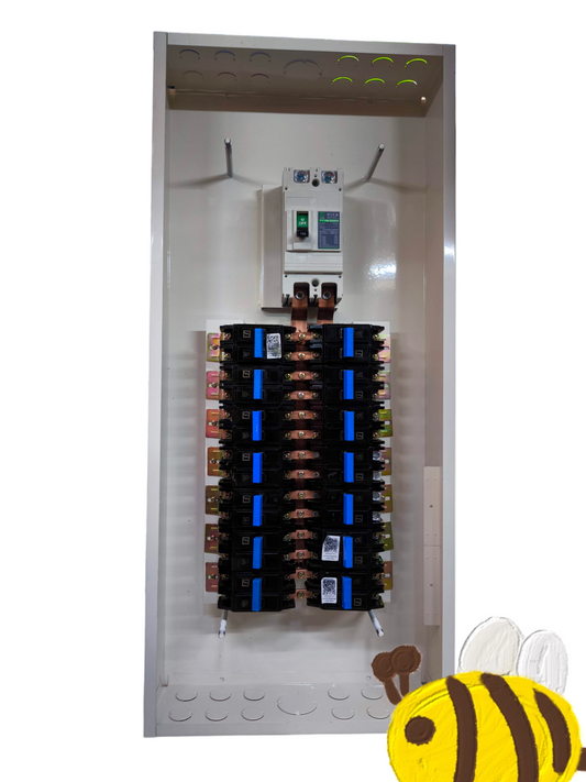 Koten electrical panel interior showing 14 Branches Panel with 150A 2Pole Main and copper bus bars