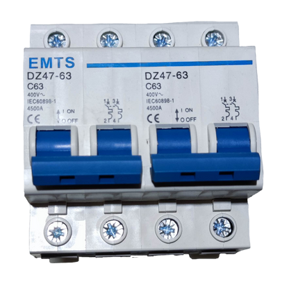 63A 2 pole circuit breaker 250V Miniature with blue switches and clear labeling for electrical protection