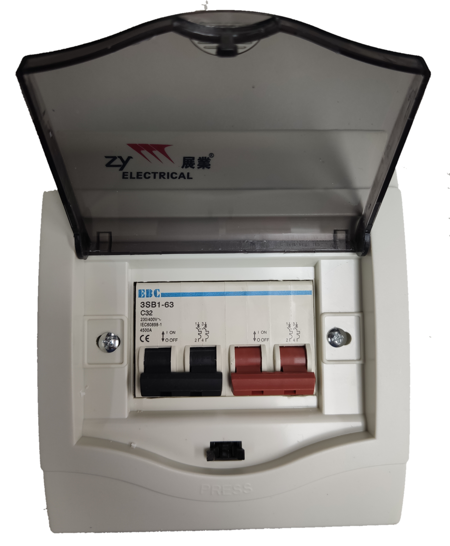 MTS 32A 2Pole Single Phase 4.5KAIC electrical circuit breaker inside protective casing